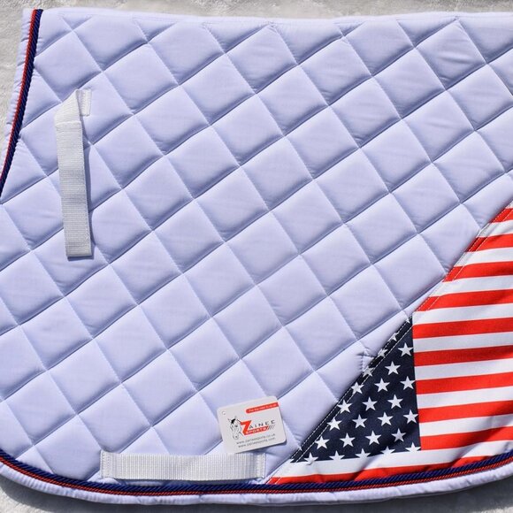 USA White Flag Saddle Pad Set with Matching Ear Bonnet – Print Horse Riding Gear - Picture 2 of 7